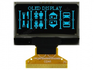 华凌 1.28" 128×64 PM-OLED 单色(蓝色) COG SH1106G CPU/SPI/I²C 30pins
