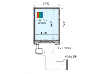 Ortustech 2.0" VA 液晶模组 240×320 450nits WLED CPU/RGB/SPI 45pins