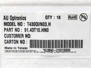 友达 43" VA 液晶玻璃 FOB 3840×2160 V-by-One