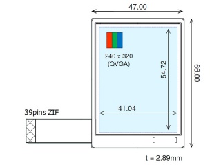 Ortustech 2.7" TN 液晶模组 240×320 400nits 透反射式 262K WLED CPU 39pins
