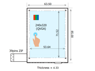 Ortustech 3.5" TN 液晶模组 240×320 190nits 透反射式 262K WLED TTL 39pins 带电阻触摸