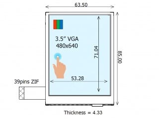 Ortustech 3.5" VA 液晶模组 480×640 265nits 透反射式 262K WLED TTL 39pins 带电阻触摸