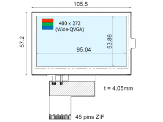 Ortustech 4.3" TN 液晶模组 480×272 350nits 透反射式 16.7M WLED TTL 45pins 带电阻触摸