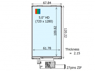 Ortustech 5" VA 液晶模组 720×1280 400nits 透反射式 16.7M WLED MIPI 27pins