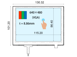 Ortustech 5.7" TN 液晶模组 640×480 360nits 透反射式 262K WLED TTL 45pins 带电阻触摸