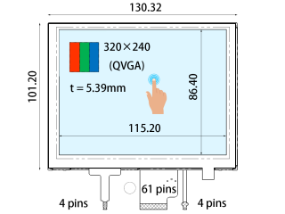 Ortustech 5.7" TN 液晶模组 320×240 440nits WLED TTL 61pins 带电阻触摸