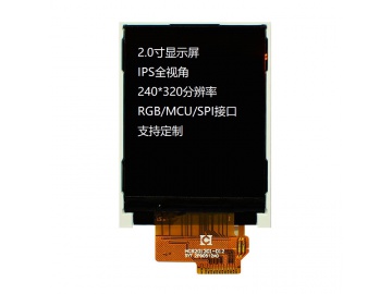 2.0寸, 240*320, 250亮度, 13pins, SPI接口,  ILI9340X, IPS液晶显示屏