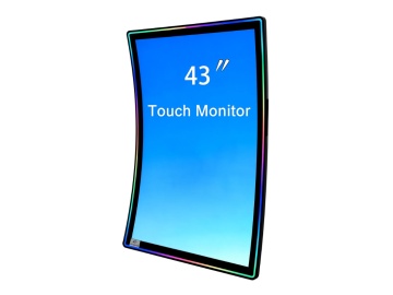 43 英寸 4K 超清曲面电竞显示器, 边缘发光设计, ADS 广视角, eDP 高速传输, 支持触摸与 7×24 小时不间断运行, 适用于电竞游戏、高清影音、大型商用展示场景