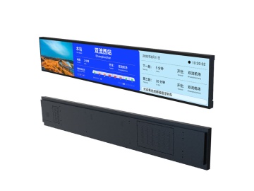 38 寸超宽长条, 1920×540 分辨率, 700cd/㎡高亮, 4000:1 高对比度, LVDS 接口, 支持横竖安装, 适用于货架、电梯、商超条形信息展示