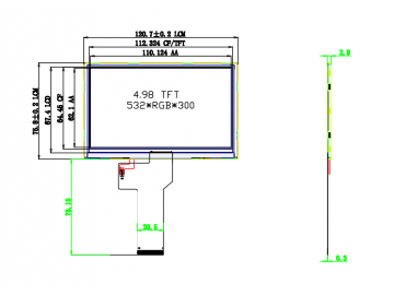 5寸横屏532*300分辨率, MIPI接口（可以做低8位RGB接口）INCEll, 与480*272的AA显示区域一样