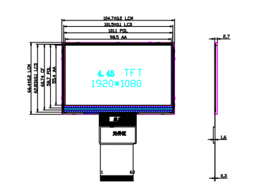4.5寸FHD显示屏, 1920*1080, 私模背光, 1200亮度