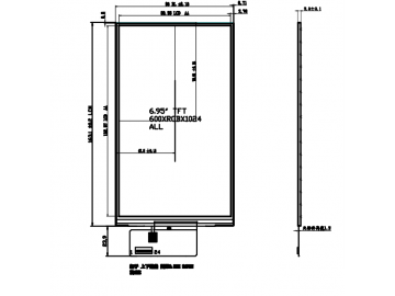 6.95寸TFT液晶显示屏 600*1024 300亮度 24PINS MIPI 工业液晶屏 JD9365DA