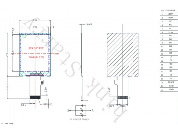 2.0寸IPS液晶模组240*320 350亮度, 22pins MCU接口, ST7789V