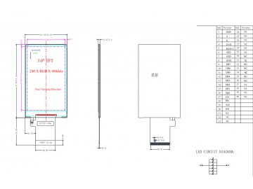 3.0寸IPS液晶模组240*400, 400亮度, 40pins MCU接口 R6109V, -10~60 &deg;C工作
