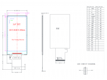 3.0寸IPS液晶模组240*400, 400亮度, 40pins MCU接口 R6109V, -20~70 &deg;C工作