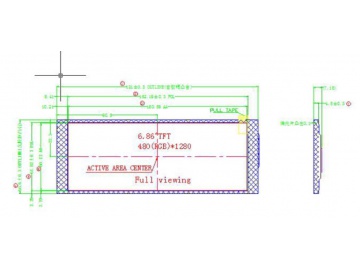 6.86寸条形屏, 480x1280, 500亮度 MIPI接口, 非切割屏, EK79030, IPS条形屏