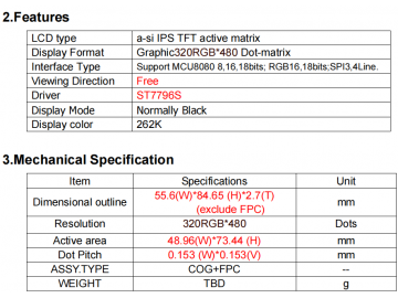 3.5寸模组 320*480 IPS RGB 40pin 550亮 带上铁框