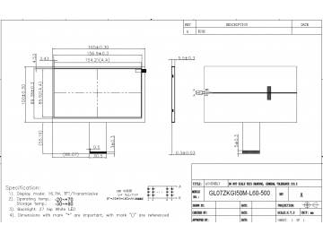 7寸液晶显示模组 1024*600 60pin LVDS接口 500cd/m2
