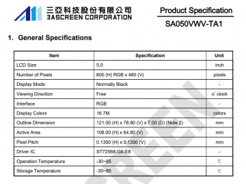 5" 1000nits 高清液晶屏 800*480 IPS全视角液晶屏 50pins TTL接口 厂家可定制高亮液晶屏模组 3AScreen