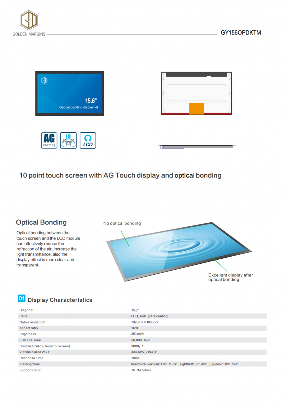 GY156OPDKTMEN 10 point touch screen with AG Touch display and optical ...