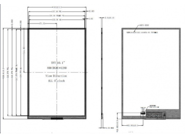 10.1寸, 800*1280, 280亮度, 31pins, MIPI, 路为液晶模组