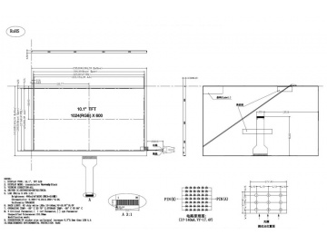10.1寸, 1024*600, 450亮度, 30pins, MIPI接口, EK79007AD/EK73217BCGA, 路为液晶模组