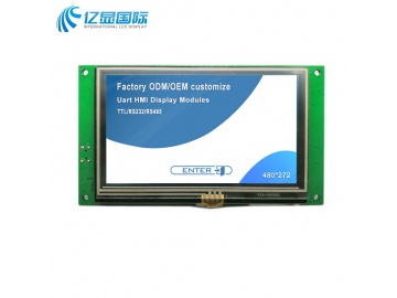 亿显国际, 4.3寸串口显示屏, 电阻触摸, 480*272, TTL/UART接口, HMI, UI图形设计（工业、家电、玩具、医疗类用TFT液晶显示屏）