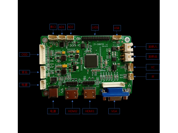 全国产图像视频驱动板, 显示驱动板 。可提供国产BOM。 支持1路VGA+2路HDMI或DVI输入, LVDS输出。, 带加热控制、远程调光等功能