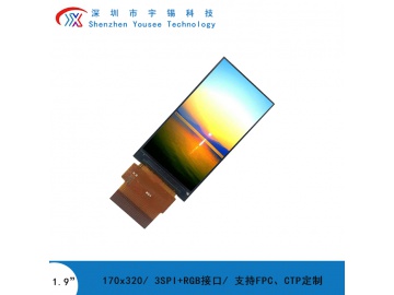 宇锡1.9寸长条形液晶显示模组170X320, 300亮度, 34pins SPI+RGB接口, ST7789V, 长条竖屏全视角显示屏 智能家居屏