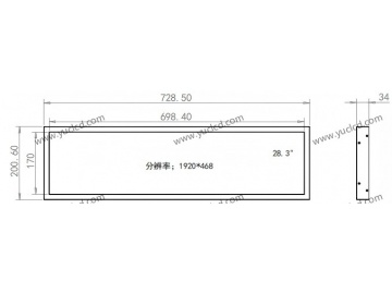 28.3 寸条形广告机, 698.4*170mm, 450NITS广告机 商业显示器 条状液晶显示器 高亮商业显示器 地铁线路标牌