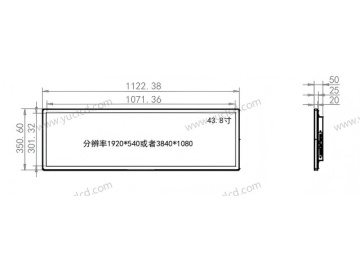 43.8寸壁挂广告机, 1920*540/3840*1080, 450NITS 条状液晶显示器 地铁线路标牌 触摸显示器 户外智能公交站牌 高亮显示器