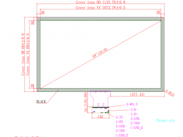 49寸电容式触摸屏液晶显示器触摸屏USB接口应用于机器人、军工、车载、医疗、工业等行业