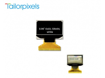 0.96寸OLED, OLED显示器, 128×64分辨率, I2C/SPI/MCU接口, SSD1306, 用于医疗或手持式OLED终端