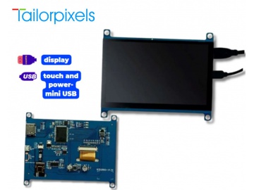 5英寸树莓派触摸显示屏, TFT显示屏, 800x480像素, HDMI接口用于显示, USB接口用于电源和触摸, 用于商业