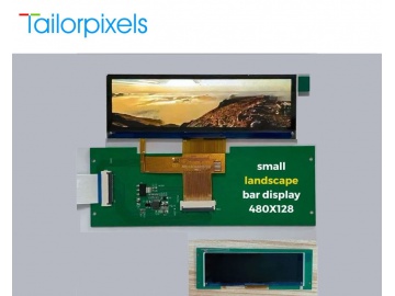 3.92" 长条屏, IPS液晶屏, TFT彩色显示屏, 横屏, MCU/SPI/QSPI接口, 480x128分辨率, 可搭配接口转换板, 用于音频播放器、智能家居设备