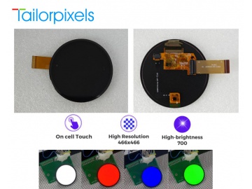 1.75-inch AMOLED, 圆形, on-cell触摸, 带盖板, 466×466, MIPI QSPI, 用于家电控制面板界面