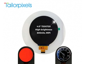 4英寸圆形液晶屏, 高亮度, MIPI/RGB接口, FL7707, 720x720像素, 适用于圆形设计, 如仪表接口