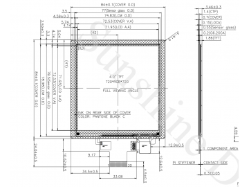 4Inch 正方形 彩屏 MIPI 接口 带电容触摸屏 86盒子