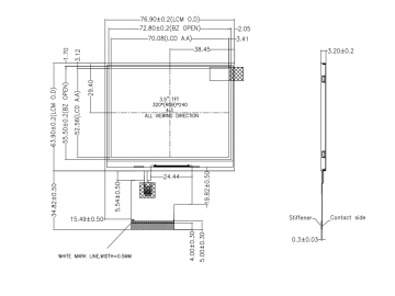 车载显示屏 3.5Inch 320X240 宽温 高亮显示屏 IPS 显示屏