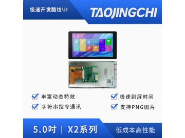 X2系列、工业级、5寸电容触摸串口屏 极速刷屏、字符串指令通讯、打造高端动态特效UI