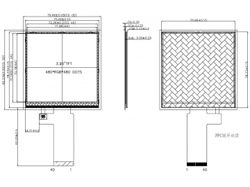 3.95英寸, 480*480 , 250亮度 MIPI接口 40PIN 彩色TFT液晶屏