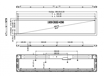 36.6寸, FHD 1920*290 700亮度, 51pins, LVDS接口, 高亮屏, 广告机