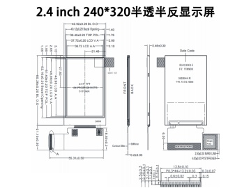 2.4寸半透半反彩屏240*320 MCU SPI RGB三接口户外阳光下可视仪器仪表LCD液晶显示屏