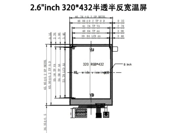 2.6寸液晶屏半透半反屏幕320&times;432 MCU+SPI+RGB接口超宽温LCD模组全视角工业手持屏