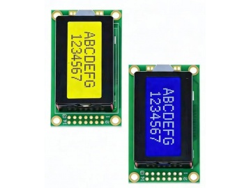 16PIN 0802 字符液晶屏, 黄绿色单色 8x2 液晶显示屏