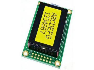 0802字符液晶显示屏8字*2行LCM液晶模块黄底白字液晶显示屏模块 外形尺寸79*44MM
