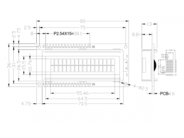 1602 LCD液晶显示屏 1602蓝屏/黄绿 5V 黄绿底背光 LCD1602 外形尺寸 80.0X36.0X13.5MM