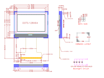 128*64 单色 32引脚/12864 COG点阵液晶屏12864液晶屏12864 LCD 外型尺寸50.2*39.2MM