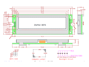 COG 256*64图形点阵COG配支架背光 (size: 100X33.15X10.1mm)